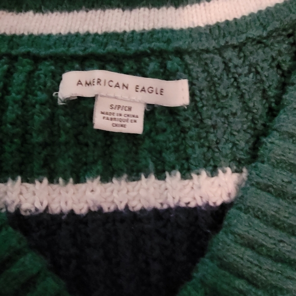 American Eagle Outfitters V-Neck Sweater - Teal and Navy Size Small - Picture 2 of 2